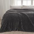 NEWCOSPLAY Super Soft Queen Blanket Grey Premium Silky Flannel Fleece 3D Ribbed Jacquard Lightweight Bed Blanket All Season Use (Grey Ribbed, Queen(90"x90"))