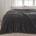 NEWCOSPLAY Super Soft King Blanket Grey Premium Silky Flannel Fleece 3D Ribbed Jacquard Lightweight Bed Blanket All Season Use (Grey Ribbed, King(90"x110"))