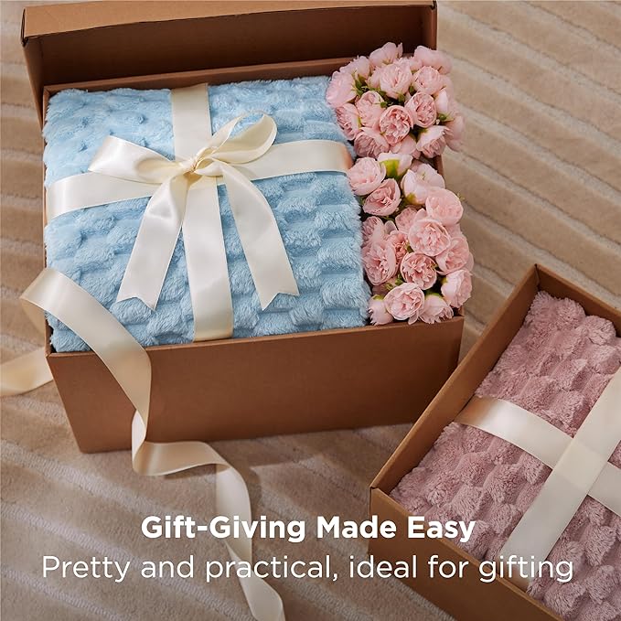 Bedsure King Size Blanket for Bed - 350GSM Fluffy Plush Bubble Blanket King for Home Room Decor, GentleSoft Cute Fleece Soft Cozy Gifts for Women Girls, Light Blue, 108x90 Inches