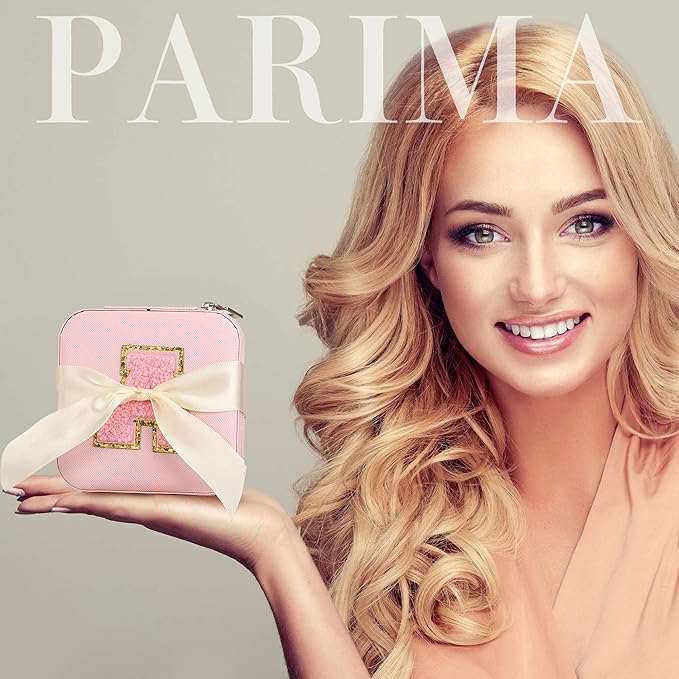 Parima Travel Jewelry Case for Women Girls, H Initial Jewelry Box | Small Jewelry Boxes | Jewelry Cases | Travel Gifts for Girl - Letter H, Pink