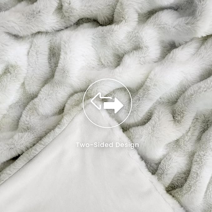 Ultra Soft Faux Rabbit Fur Throw Blanket, Cozy Fuzzy Blanket for Couch Bed, Plush Warm Decor, Luxury Thick Fluffy Blanket for Women,50x60 inches, Tie-Dyed in White and Gray