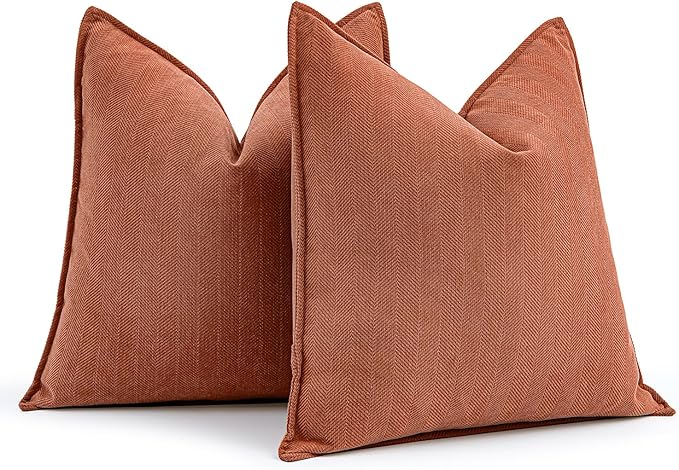 MIULEE Pack of 2 Burnt Orange Decorative Pillow Covers 20x20 Inch Soft Chenille Luxurious Couch Throw Pillows Farmhouse Cushion Covers with Elegant Design for Sofa Bedroom Living Room Home Decor