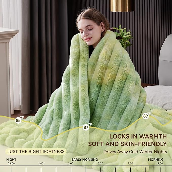 Fluffy Faux Fur Throw Blanket, Thick 1000GSM Soft Cozy Throw Blankets for Bed, Luxury Plush Striped Warm Fuzzy Blanket for Couch LivingRoom Home Decor & Gifts(60"x 80", Tie-dye Green)