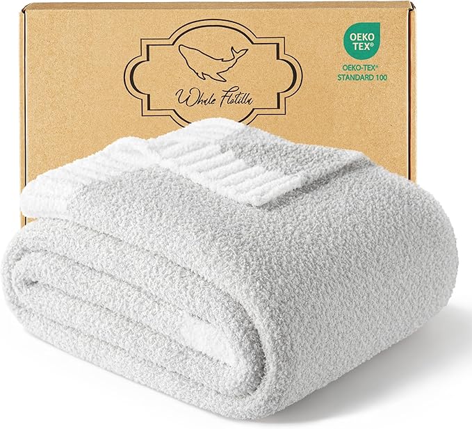 Whale Flotilla Knit Throw Blanket, Ultra Soft Warm Reversible Cozy Decorative Blankets for Couch Sofa and Bed, 50x60 Inch, Grey