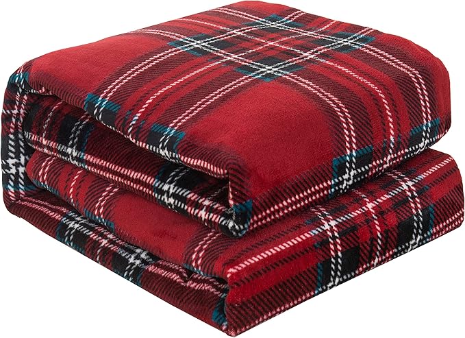 Elegant Comfort Luxury Velvety Feel Blanket, All-Season Lightweight Blanket, Ultra Plush, Soft, Cozy-Fuzzy Flannel Fleece for Couch, Sofa, Bed, Travel, Plaid Design, King/California King, Burgundy