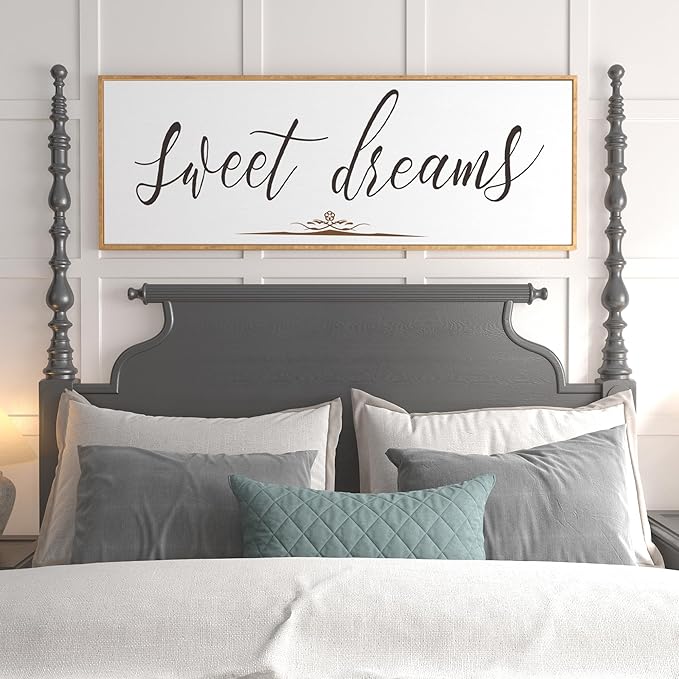 PEONIA 41" x 15" Sweet Dreams Above The Bed Wall Decor - Aesthetic And Minimalist Sweet Dreams Large Above Bed For Bedroom Wall Art Decor Canvas Signs With Soft Colors, Delicate Details (Wood)