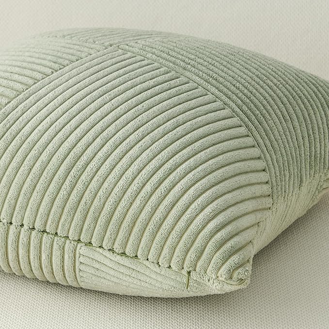 Topfinel 24x24 inches Sagegreen Euro Pillow Shams Set of 2 Corduroy Decorative Throw Pillow Covers for Bedroom Living Room, Windmill Textured Striped Patchwork Couch Pillow Covers 60x60 cm