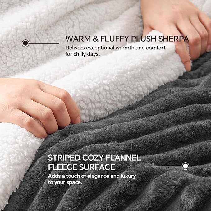 INFIIXSO Sherpa Throw Blanket for Couch - Super Soft & Warm Striped Fleece Blanket, Cozy Plush Fluffy Blanket All Season Use (Grey, 60x80 Inches)