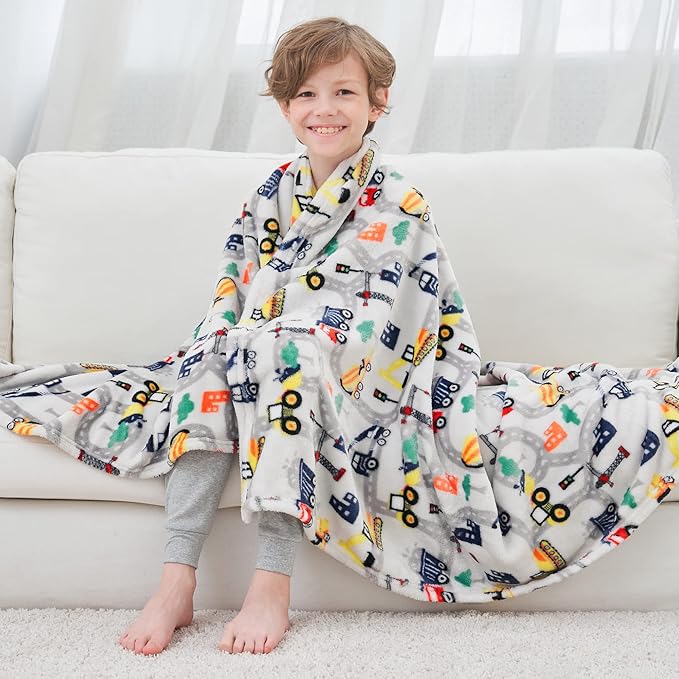 Softan Truck Blanket for Boys, Kids Throw Blanket for Boys and Girls Soft Cozy Flannel, Cute Truck Blanket for Sofa Couch Bed, Christmas Birthday Gift for Kids, 50x60 Inches