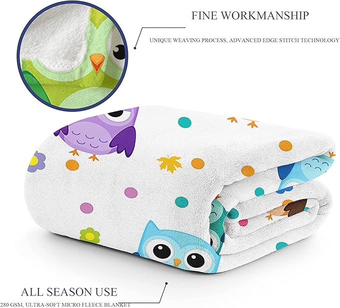 Owl Blanket, Soft Warm Fuzzy Fleece Plush Blanket 50''x40'', Smooth Cozy Flannel Throw Blanket for Bed/Couch/Office/Camping
