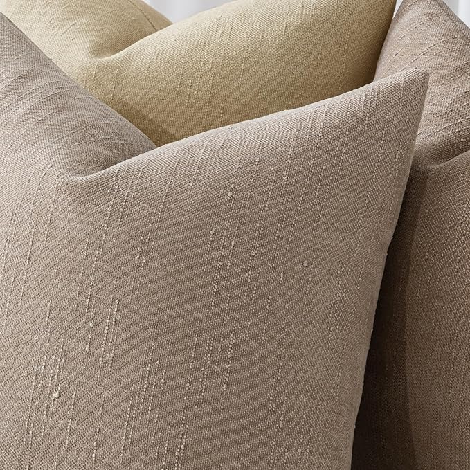MIULEE Pack of 2 Decorative Throw Pillow Covers Soft Chenille Throw Pillows Solid Textured Cushion Covers for Couch Sofa Bedroom Living Room 20x20 Inch,Light Taupe