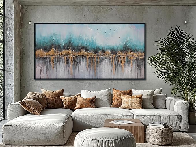 Ardemy Teal Abstract Canvas Wall Art for Living Room, Bedroom Wall Decor above Bed, Textured Picture Artwork Painting Wall Art for Men Home Office, Black Framed Large 40"x20"