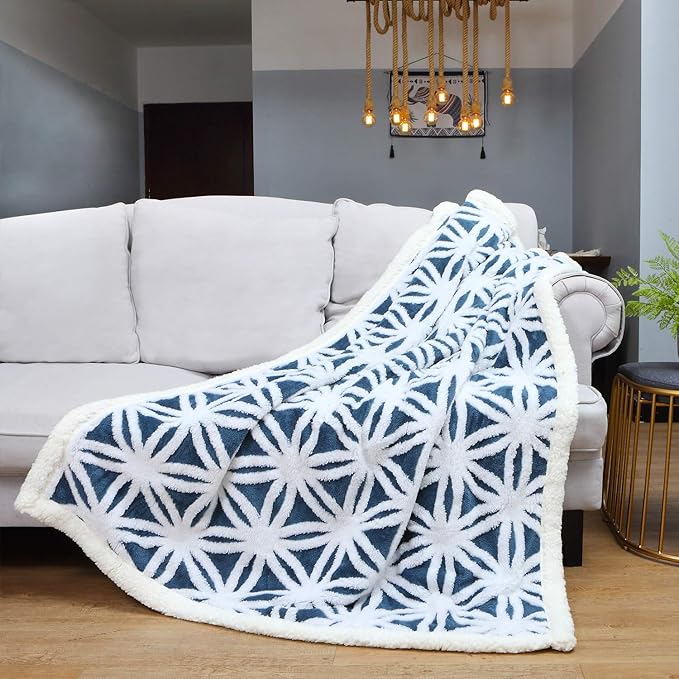 LOMAO Sherpa Fleece Blanket Easter Gifts for Mom Cozy Soft Throw Blanket for Women Men Dual Sided Couch Sofa Bed Blanket (Navy, 90''x90'')