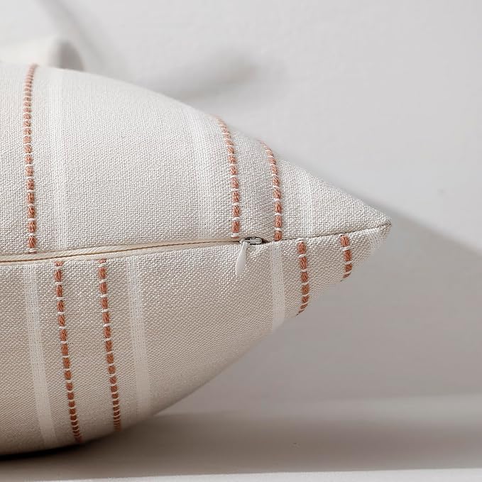 Hckot Throw Pillow Covers 12x20 Set of 2 Camel Pillow Covers Farmhouse Decorative Pillows Textured Linen Square Cushion Covers for Sofa Couch Bed Living Room Decor(Camel)