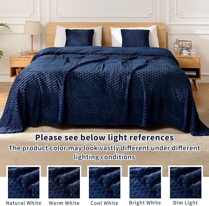FY FIBER HOUSE Fleece Blanket Queen Size for Bed 300GSM Super Soft Plush Fuzzy Blankets and Throws for Sofa Couch Office, 90x90 Inches, Navy