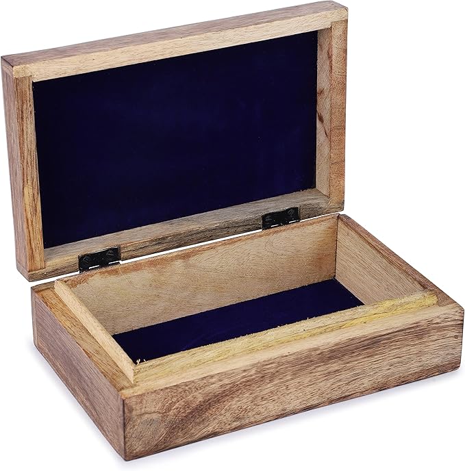 Ajuny Handcrafted Wooden Jewelry Box Hamsa Design Carving Solid Multipurpose Keepsake Storage Travel Organizer Treasure Chest Vintage Decorative Trinket Holder Gifts 8x5 Inch