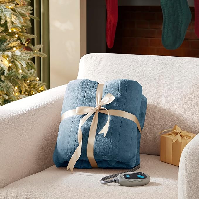 Beautyrest Heated Blanket, Eletric Throw Blanket, Soft, Warm, Reversible Plush - Sherpa Heating Blanket Throw for Office, Couch, 3 Heat Settings, 2 hr Auto Shut Off, Machine Washable, 50 x 60 Blue