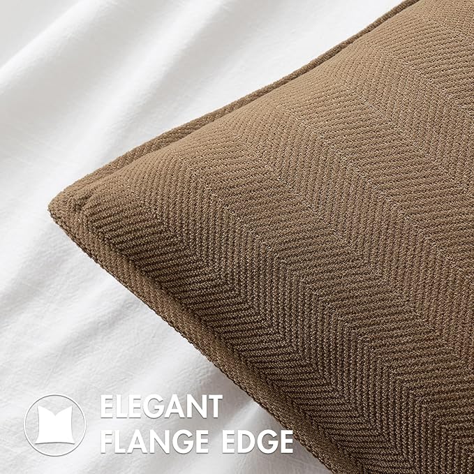 MIULEE Pack of 2 Dark Brwon Decorative Lumbar Pillow Covers 12x20 Inch Soft Chenille Luxurious Couch Throw Pillows Farmhouse Cushion Covers with Elegant Design for Sofa Bedroom Living Room Home Decor