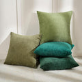 Volcanics Set of 4 Dark Green Corduroy Decorative Couch Throw Pillow Covers 18x18 Inch, Soft Modern Boho Striped Accent Cushion Cases for Home Sofa, Rustic Home Decor