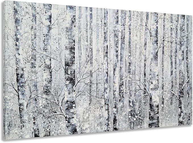 Yihui Arts - One Panel Canvas Wall Art Snowy White Forest Picture Art Print Winter Nature Landscape Painting Contemporary Artwork for Bedroom Living Room Office Wall Decor Framed Easy Hanging