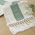 FEXIA Sage Green Table Runner 48 Inches Long with Tassels Boho Macrame Farmhouse Table Runners for Home Decor Party Bohemian Rustic Bridal Shower Dining Decorations (12x48 Inches)