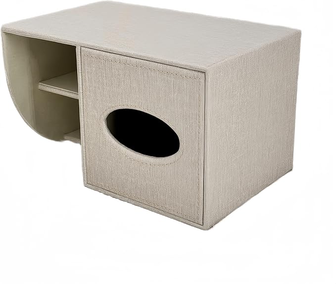 Square Tissue Box Cover,Modern Decorative Cube Tissue Box Holder with Two Compartment Organizers on The Left,Office and Home Living Room,Bedroom,Vanity,Bedside Table,Desktop Tissue Box Storage