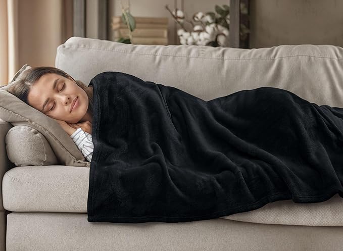 Utopia Bedding Black Fleece Blanket Queen Size Fuzzy Soft Anti-Static Microfiber Bed Blanket (90x90 Inch)