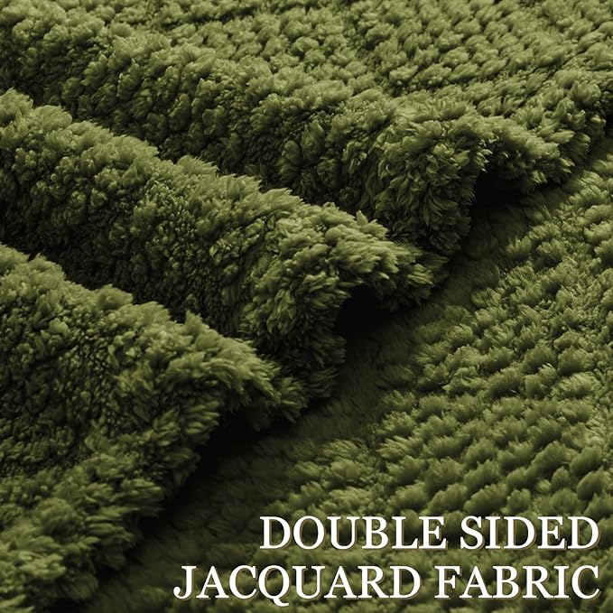 Whale Flotilla Fuzzy Fleece Queen Size Blanket for Bed, Soft Fluffy Jacquard Waffle Blankets for All Season, Lightweight and Warm, 90x90 Inch, Olive