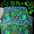Glow in The Dark Throw Blanket Dolphin Marine Life Luminous Blankets and Throws Blue Colorful Plush Blankets Soft Glowing Throw Easter Gifts for Kids Girls Boys Teens Age 1-15 Years Old