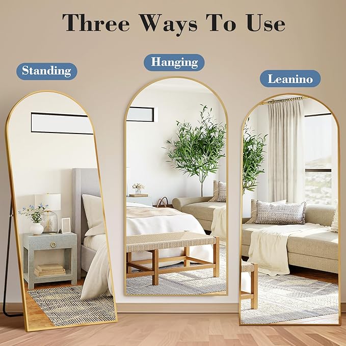 Mirror Full Length, Upgraded Body Wall Mirrors with Shatter-Proof Glass, Floor Standing, Hanging or Leaning, Tall Mirror with Stand Aluminum Alloy Frame for Bedroom