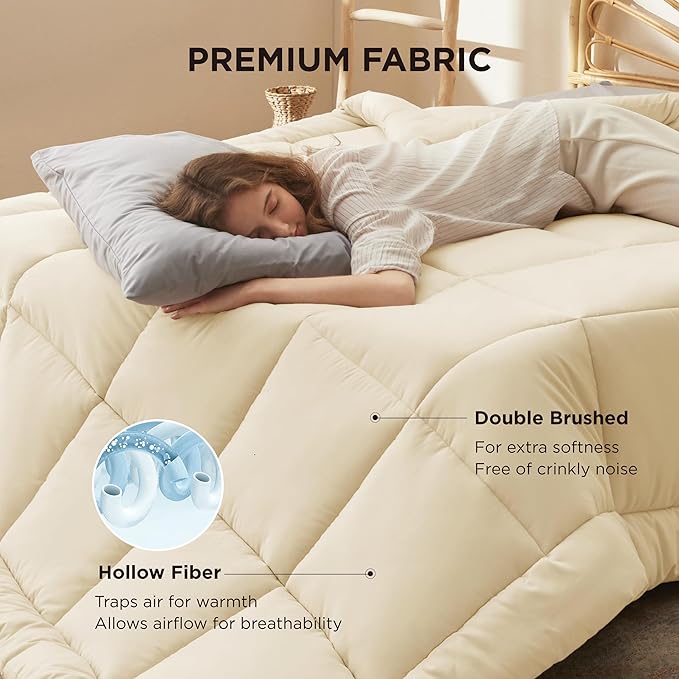 Bedsure Comforter Duvet Insert - Quilted Comforters Cal King Size, All Season Duvet, GentleSoft Down Alternative Bedding, with 8 Tabs, Gifts for Women/Men, Cream,Cal King 102 x 96 Inches