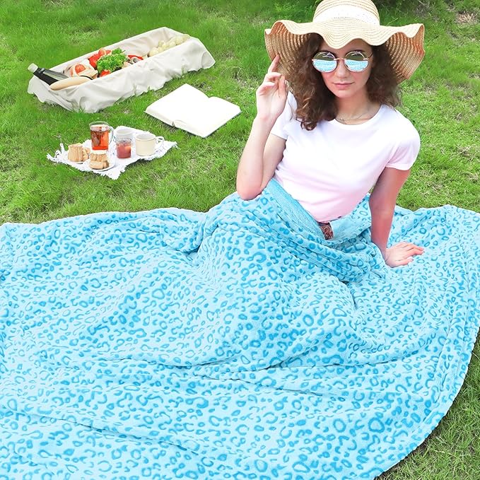 Blue Throw Blankets for Couch, Soft Cozy Fleece Leopard Print Blankets for Women & Girls, Cheetah Throw Blanket for Bed Sofa Couch, Room Home Decor, Easter Mothers Day Birthday Gifts for Women