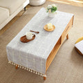 SIELUNO Coffee Table Cover, Rustic Farmhouse Rectangle Table Cloth Cotton Linen Waterproof with Pockets and Tassel for Living Room Decoration - Grey Small Plaids - 24x64 Inch