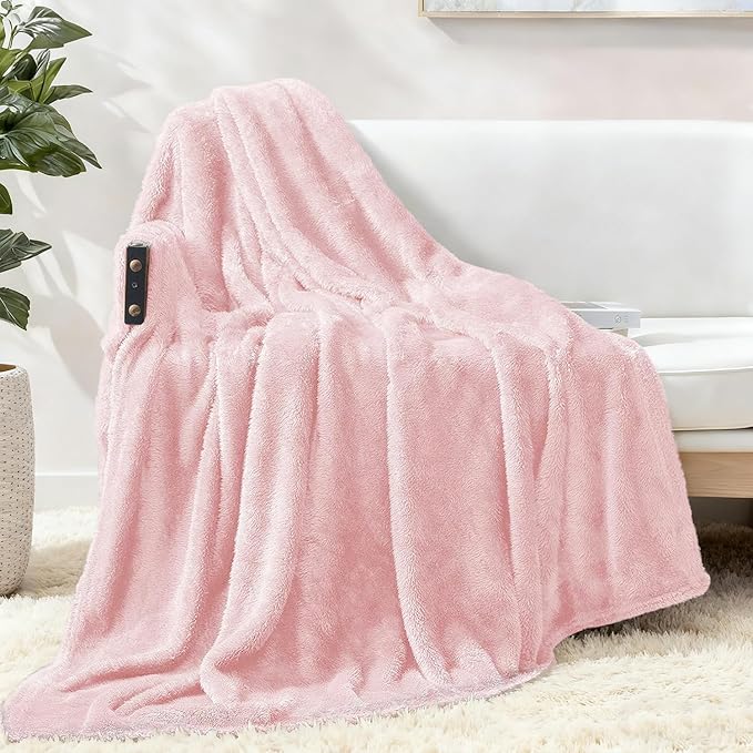 Exclusivo Mezcla Plush Fuzzy Fleece Throw Blanket Extra Large, Super Soft, Fluffy and Warm Blankets for Couch, Bed, All Season (Light Pink, 50x70 inches)