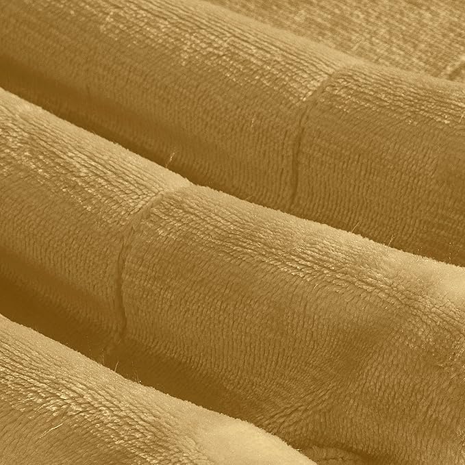Elegant Comfort Ultra Soft Reversible Flannel Sherpa Blanket - Cozy Silky Fleece Throw for Couch, Bed - Plush Fuzzy Warm Winter Blanket for Gift, King, Gold
