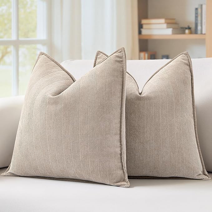 MIULEE Pack of 2 Beige Decorative Pillow Covers 26x26 Inch Soft Chenille Luxurious Couch Throw Pillows Farmhouse Cushion Covers Euro Shams with Elegant Design for Sofa Bed Living Room Spring Decor