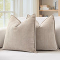 MIULEE Pack of 2 Beige Decorative Pillow Covers 22x22 Inch Soft Chenille Luxurious Couch Throw Pillows Farmhouse Cushion Covers Euro Shams with Elegant Design for Sofa Bed Living Room Spring Decor