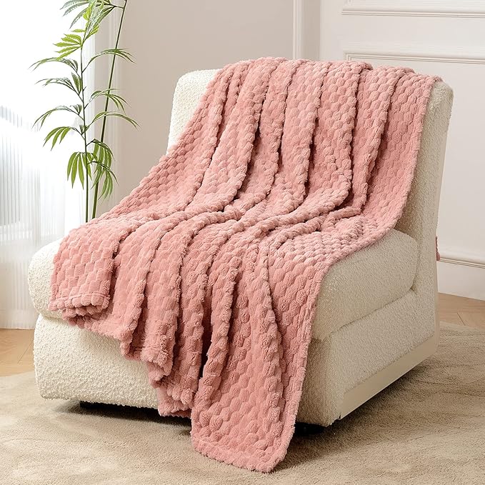 FY FIBER HOUSE Fleece Throw Blanket for Couch 300GMS Super Soft Plush Fuzzy Blankets and Throws for Sofa Bed Office, 40x50 Inches, Pink
