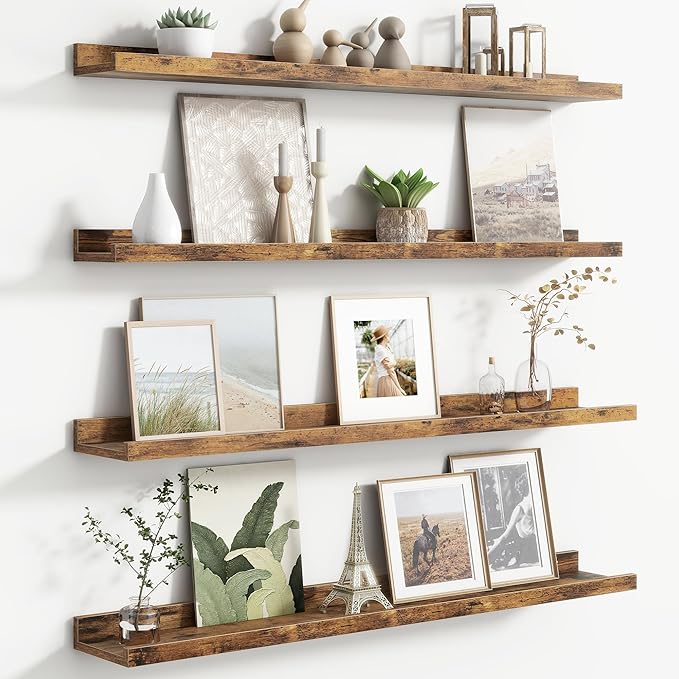 Floating Picture Ledge Shelves Set of 4, 36 Inch Shelves with Lip - Large Nursery Book Shelf for Toys Storage, Kids Bookshelf - Wall Mounted Living Room Bedroom Decor Frames