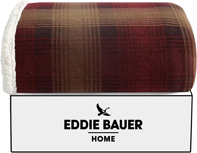 Eddie Bauer - Blanket, Super Soft Reversible Sherpa & Brushed Fleece Bedding, Ideal Throw Blankets for Couch, Plaid Home Design (Nordic Raisin)