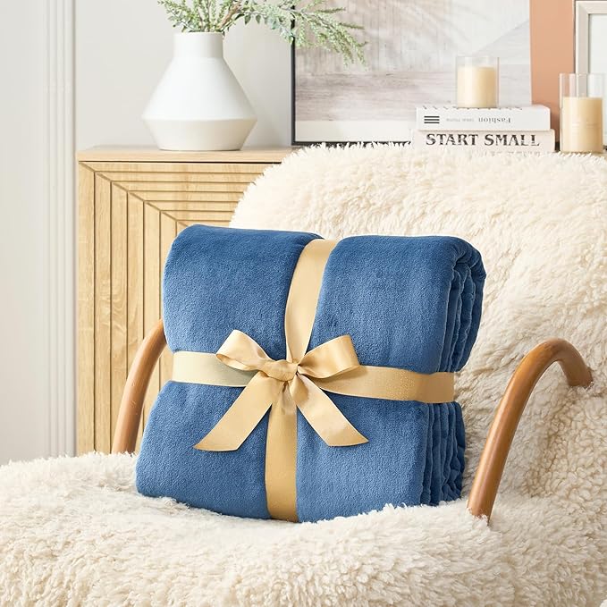 Hansleep Fleece Mineral Blue Queen Blanket, Super Soft Flannel Fuzzy Plush Cozy Blanket for All Seasons, Mineral Blue, Queen 90x90 Inches
