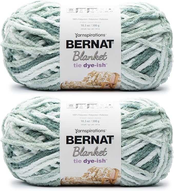 Bernat Blanket Tie Dye-Ish Mossy Hills Yarn - 2 Pack of 10.5oz/300g - Polyester - #6 Super Bulky - 220 Yards - Knitting & Crochet