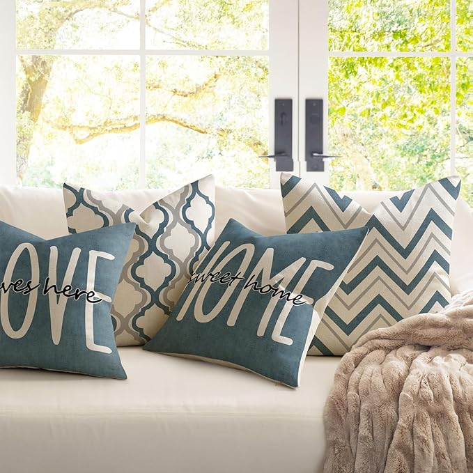 YCOLL Farmhouse Pillow Covers 18x18 Set of 4 Throw Pillow Covers Rustic Linen Decorative Pillows Square Cushion Covers for Couch Sofa Bedroom Home Decor