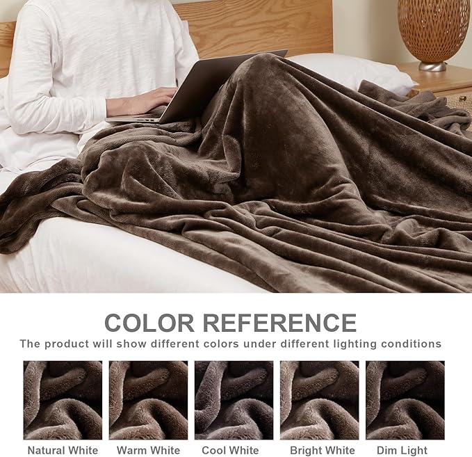 Hansleep Fleece Brown Queen Blanket, Super Soft Flannel Fuzzy Plush Cozy Blanket for All Seasons, Brown, Queen 90x90 Inches