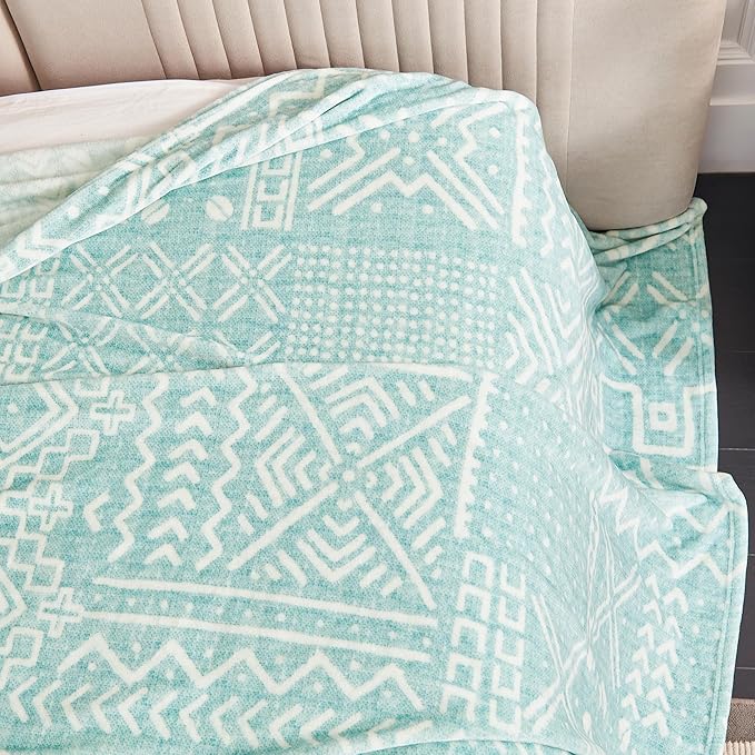 Soft Cozy 120x120 Inches Seamless Oversized King Fleece Blanket, Giant 10'x10' California King Blanket Extra-Large Flannel Blankets for Bed, Sofa, Couch, Travel, Symbol Light Blue
