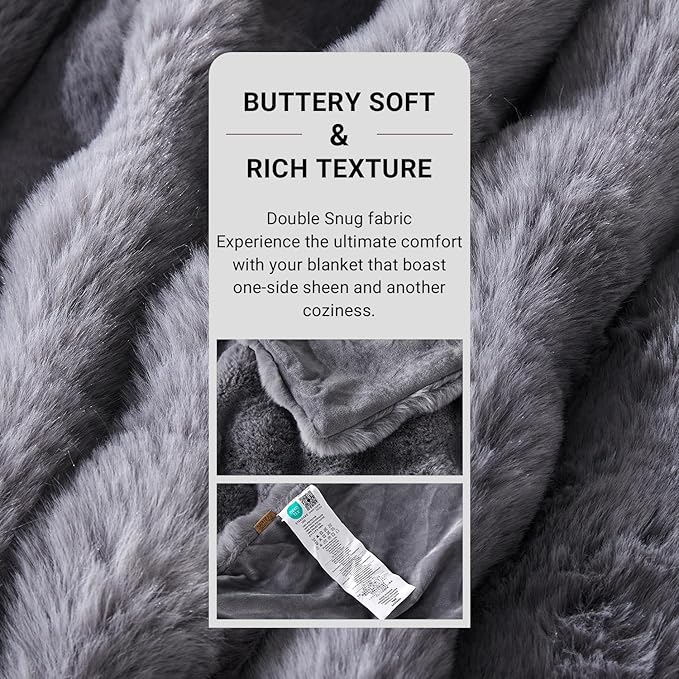 SAPHREAS Faux Fur Throw Blanket for Couch, Fluffy Fuzzy Bubble Blanket for Sofa Bed Living Room, Grey Decor Soft Cozy Gifts for Women Men, 60x80” Gray