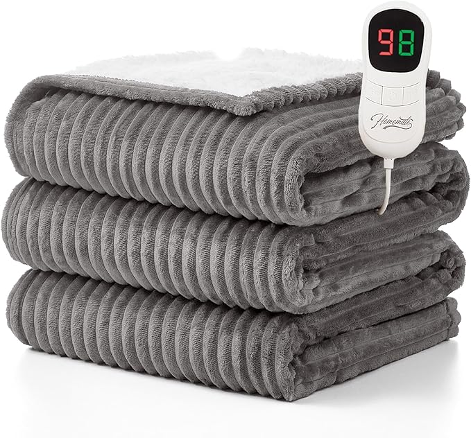 Homemate Electric Heated Blanket Full Size - 72"x84" Heating Blanket Full Size 1/2/4/6/8 Hours Auto-Off 10 Heat Level Over-Heat Protection Soft Flannel Sherpa ETL Certification