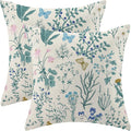 AEIOAE Spring Pillow Covers 16x16 Inch Set of 2,Blue Teal Wild Flower Plant Throw Pillows Case,Seasonal Floral Outdoor Decorative Square Linen Farmhouse Decor Cushion Covers for Home Sofa Bed Couch