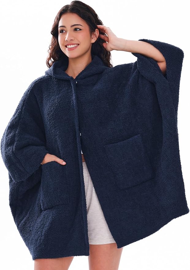 WDCOZY Wearable Blanket Hoodie Poncho Throw Comfy Soft Warm Cape Shawl Cozy Cloak Wrap Hooded with Sleeves For Women Adults