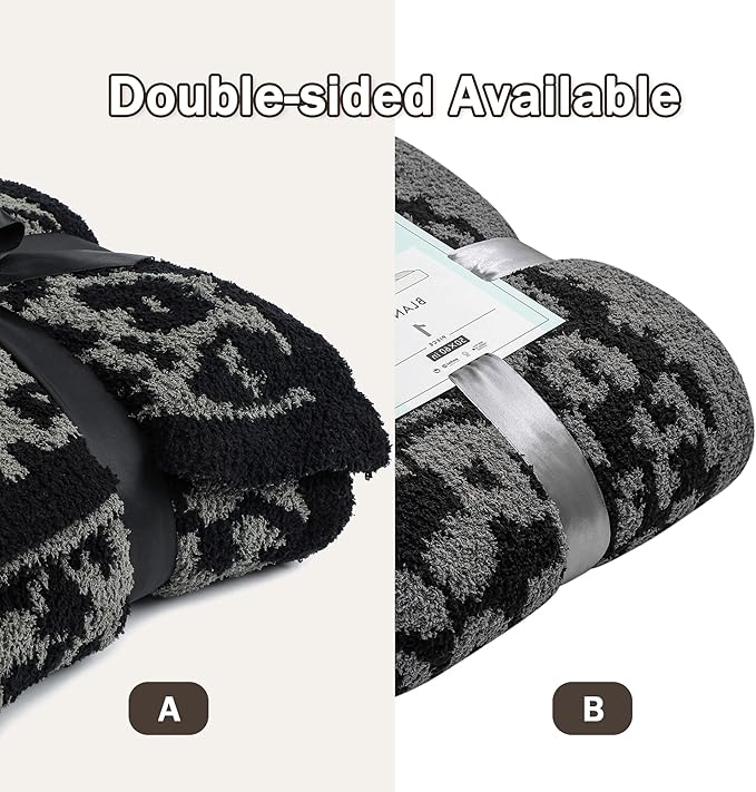 bearberry Fuzzy Leopard Knitted Throw Blanket Soft Cozy Warm Microfiber Blanket for Couch Sofa Bed Travel(Graphite/Carbon,40"x50")
